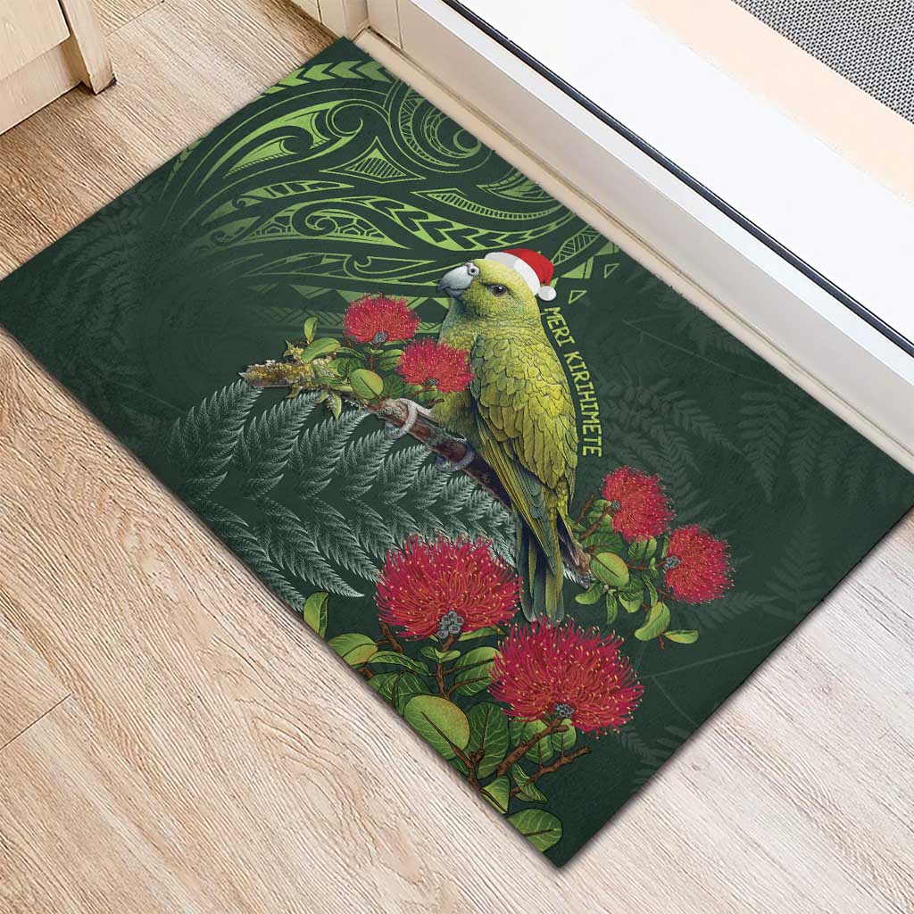 Meri Kirihimete Kakapo Rubber Doormat Green Silver Fern Christmas Vibe