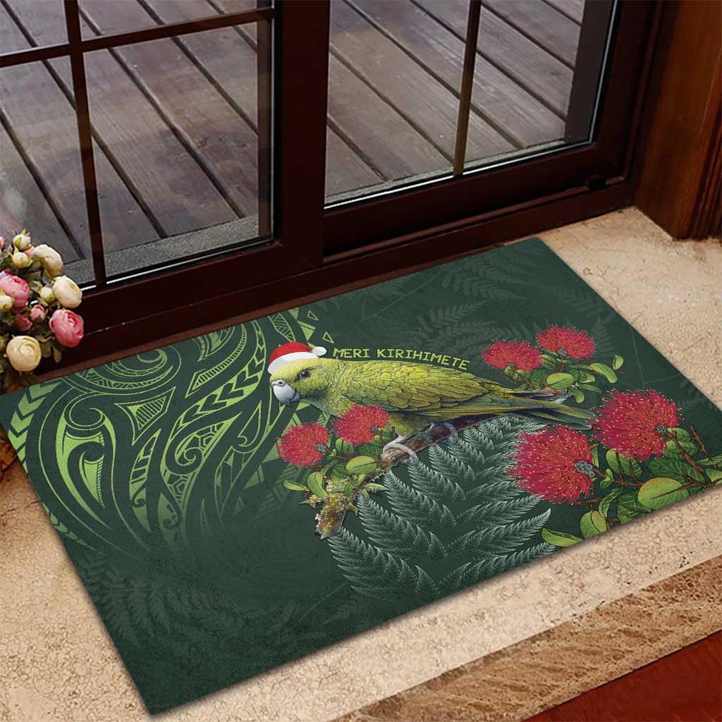 Meri Kirihimete Kakapo Rubber Doormat Green Silver Fern Christmas Vibe