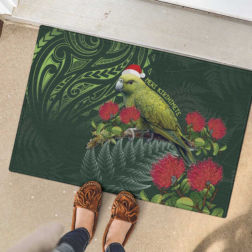 Meri Kirihimete Kakapo Rubber Doormat Green Silver Fern Christmas Vibe