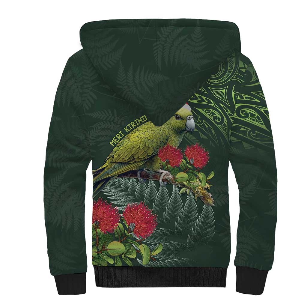 Meri Kirihimete Kakapo Sherpa Hoodie Green Silver Fern Christmas Vibe - Vibe Hoodie Shop