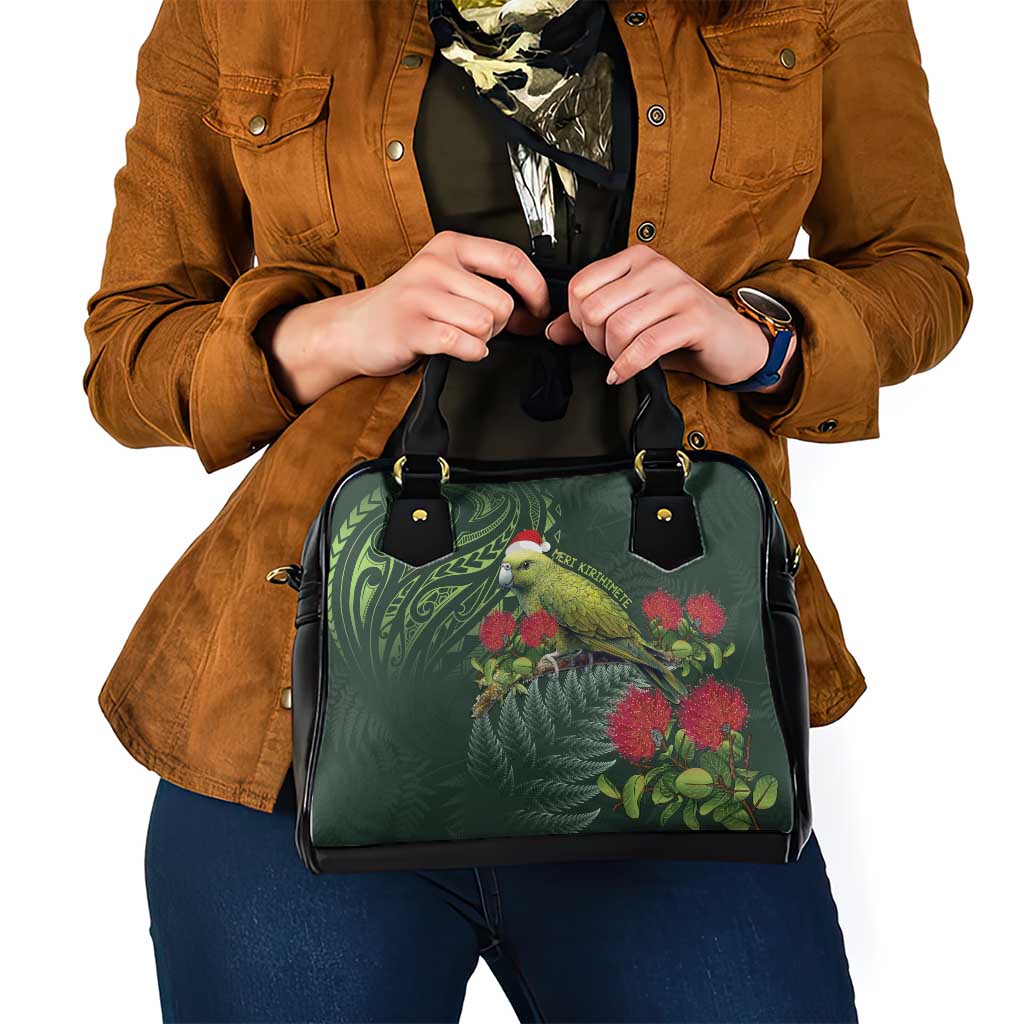 Meri Kirihimete Kakapo Shoulder Handbag Green Silver Fern Christmas Vibe - Vibe Hoodie Shop