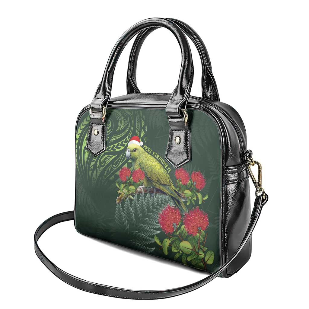 Meri Kirihimete Kakapo Shoulder Handbag Green Silver Fern Christmas Vibe - Vibe Hoodie Shop