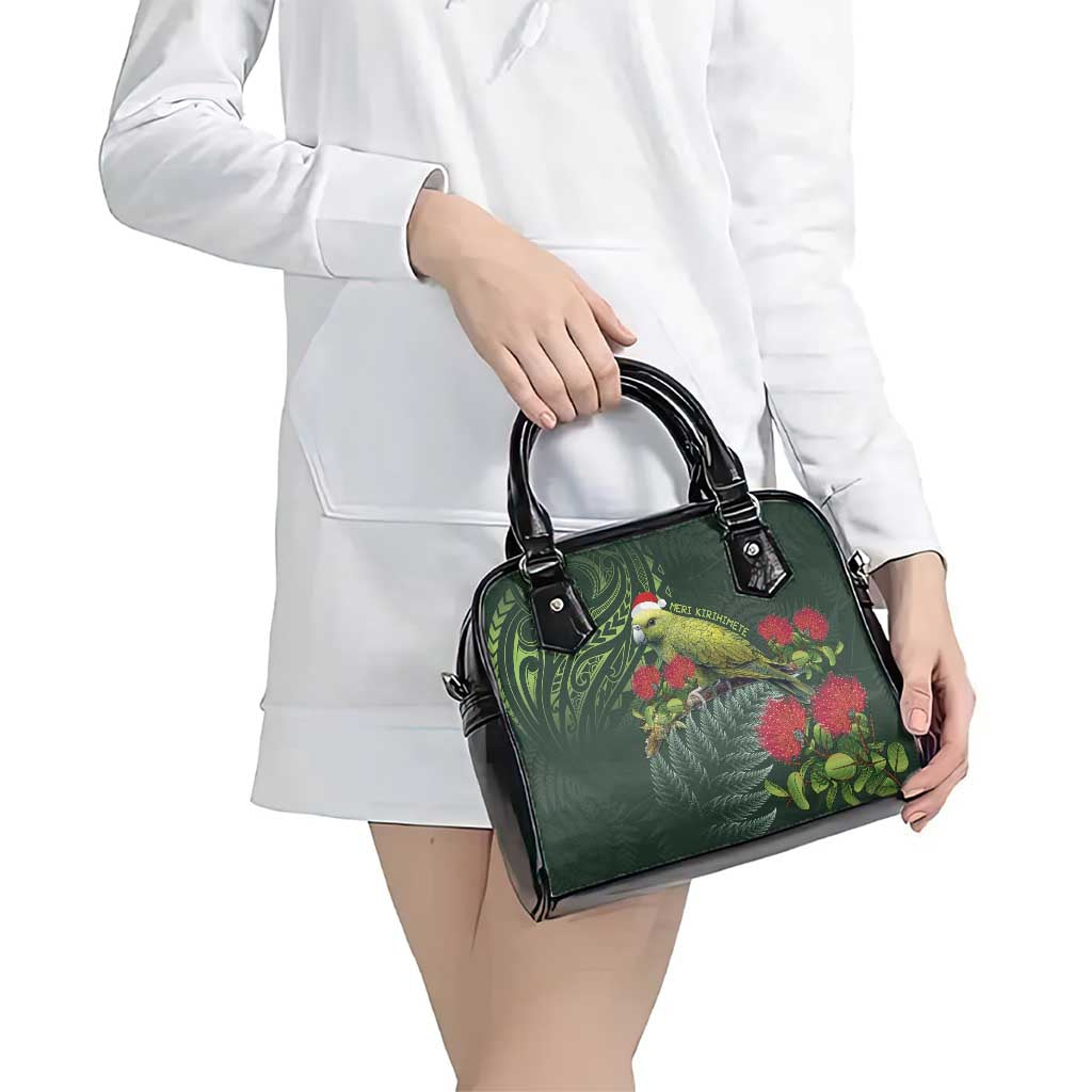 Meri Kirihimete Kakapo Shoulder Handbag Green Silver Fern Christmas Vibe - Vibe Hoodie Shop