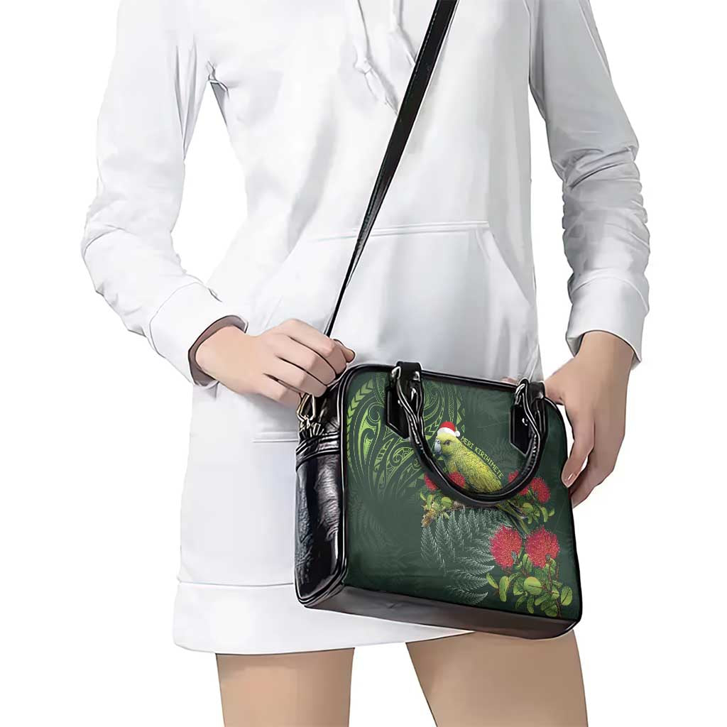 Meri Kirihimete Kakapo Shoulder Handbag Green Silver Fern Christmas Vibe - Vibe Hoodie Shop