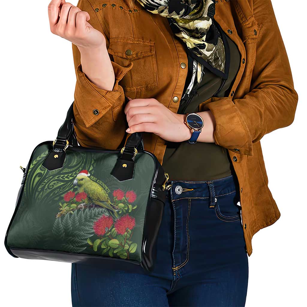 Meri Kirihimete Kakapo Shoulder Handbag Green Silver Fern Christmas Vibe - Vibe Hoodie Shop