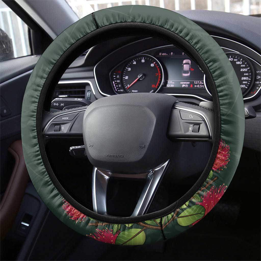 Meri Kirihimete Kakapo Steering Wheel Cover Green Silver Fern Christmas Vibe