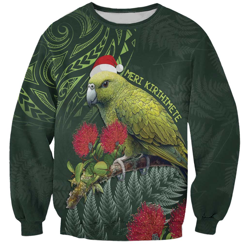 Meri Kirihimete Kakapo Sweatshirt Green Silver Fern Christmas Vibe - Vibe Hoodie Shop