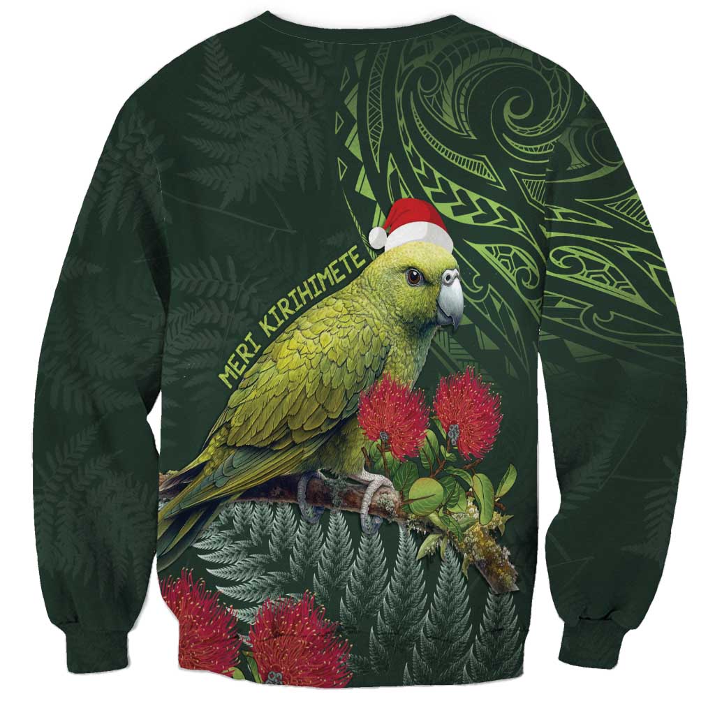 Meri Kirihimete Kakapo Sweatshirt Green Silver Fern Christmas Vibe - Vibe Hoodie Shop