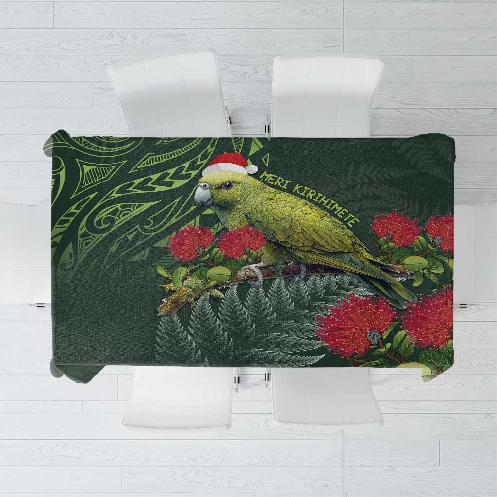 Meri Kirihimete Kakapo Tablecloth Green Silver Fern Christmas Vibe