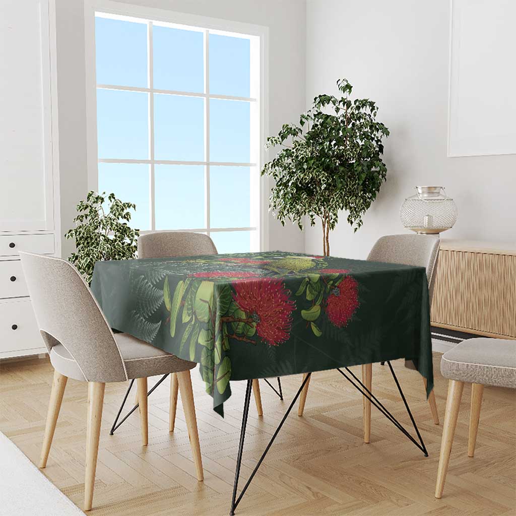 Meri Kirihimete Kakapo Tablecloth Green Silver Fern Christmas Vibe