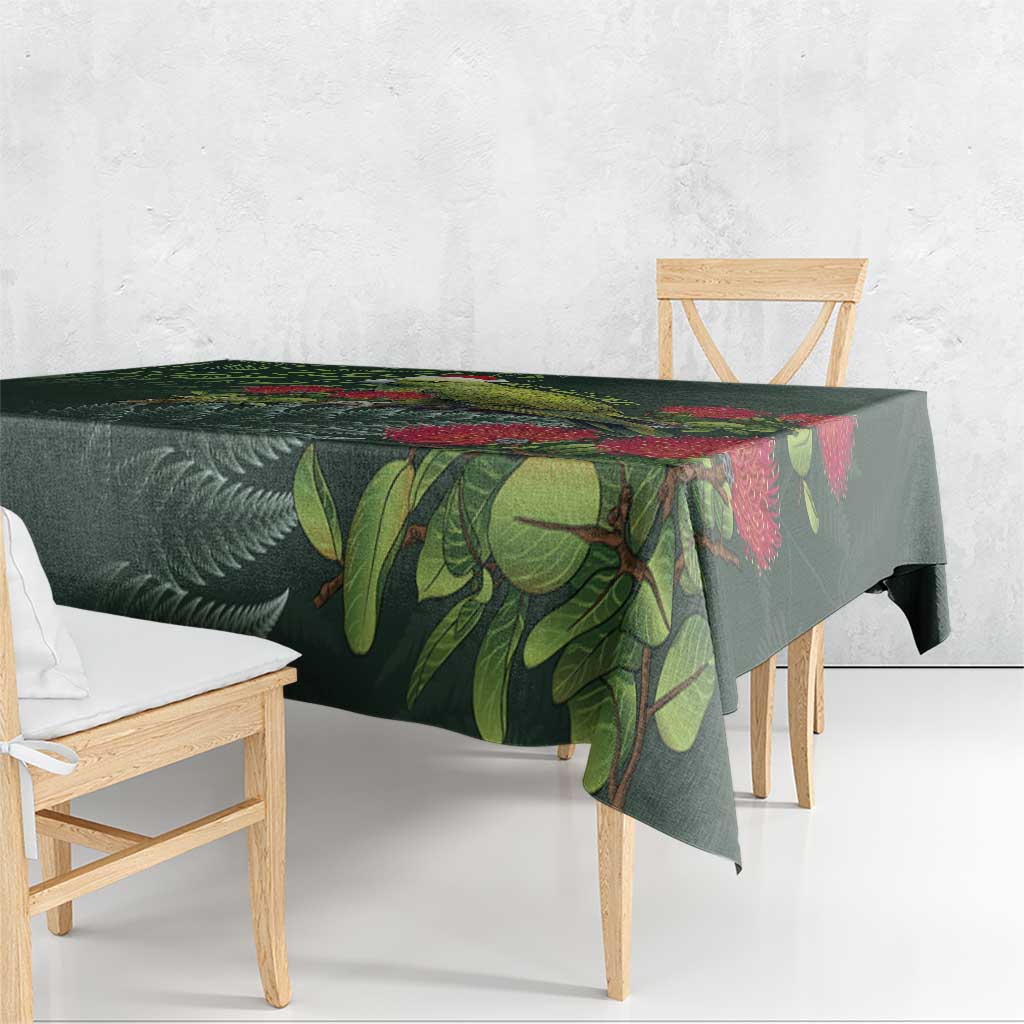 Meri Kirihimete Kakapo Tablecloth Green Silver Fern Christmas Vibe