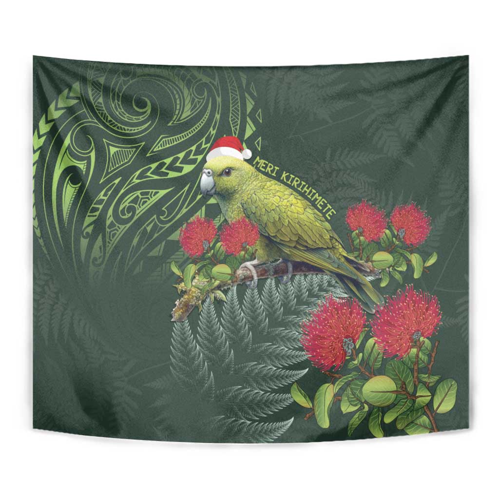 Meri Kirihimete Kakapo Tapestry Green Silver Fern Christmas Vibe - Vibe Hoodie Shop