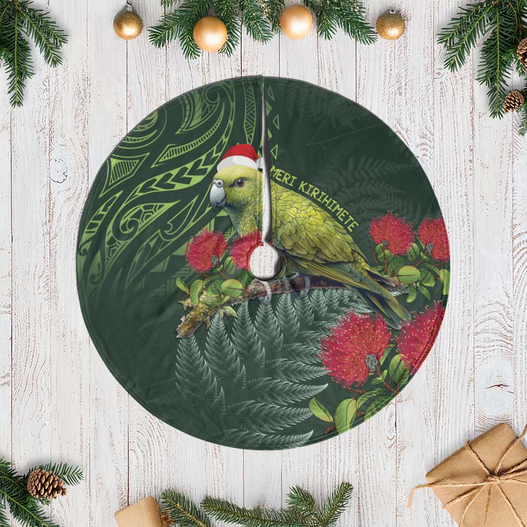 Meri Kirihimete Kakapo Tree Skirt Green Silver Fern Christmas Vibe