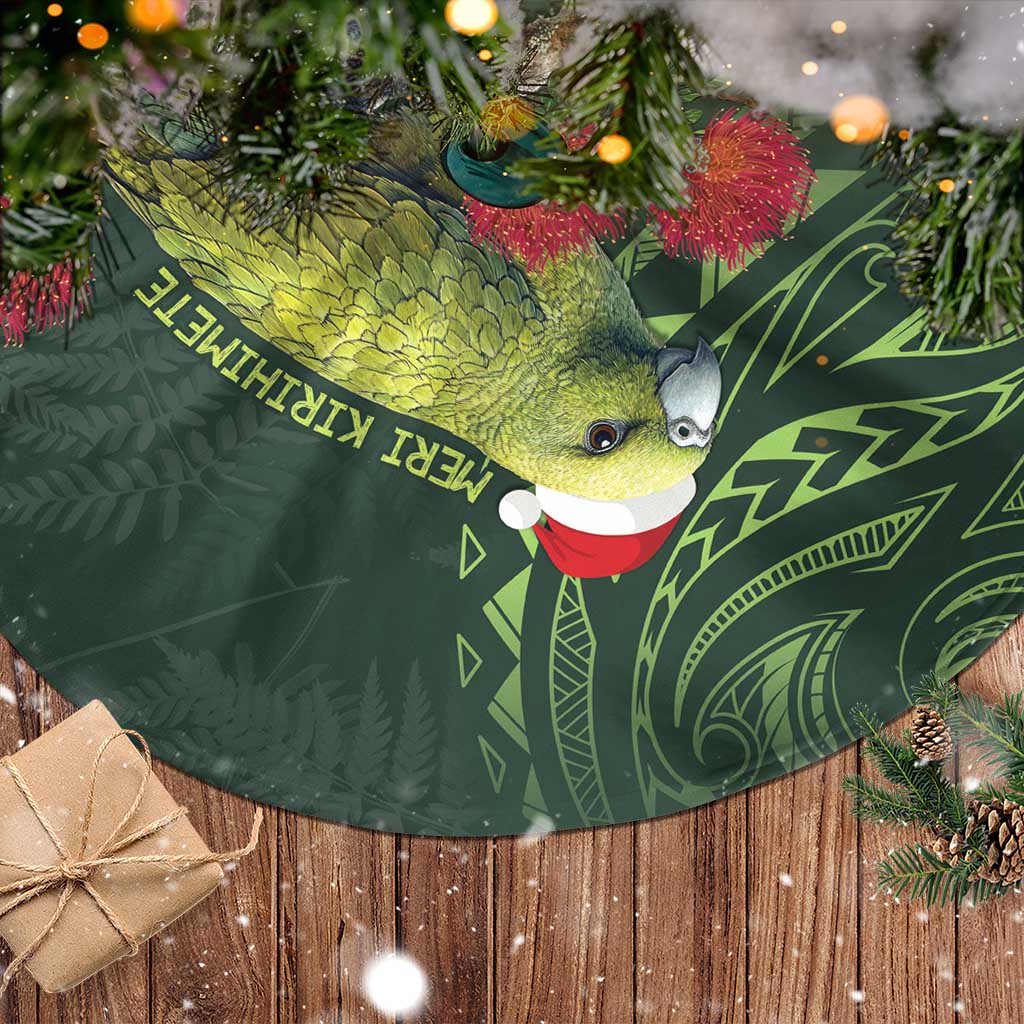 Meri Kirihimete Kakapo Tree Skirt Green Silver Fern Christmas Vibe