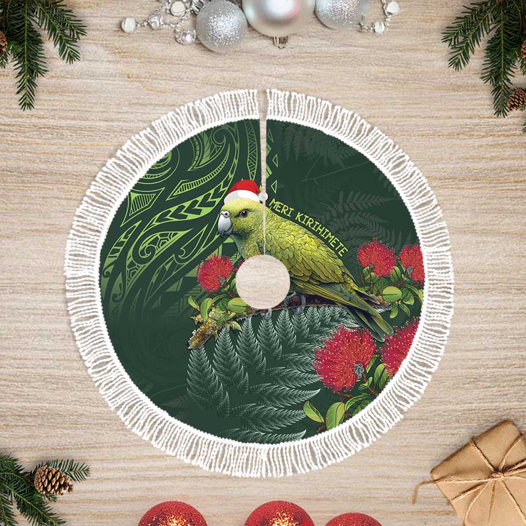 Meri Kirihimete Kakapo Tree Skirt Green Silver Fern Christmas Vibe