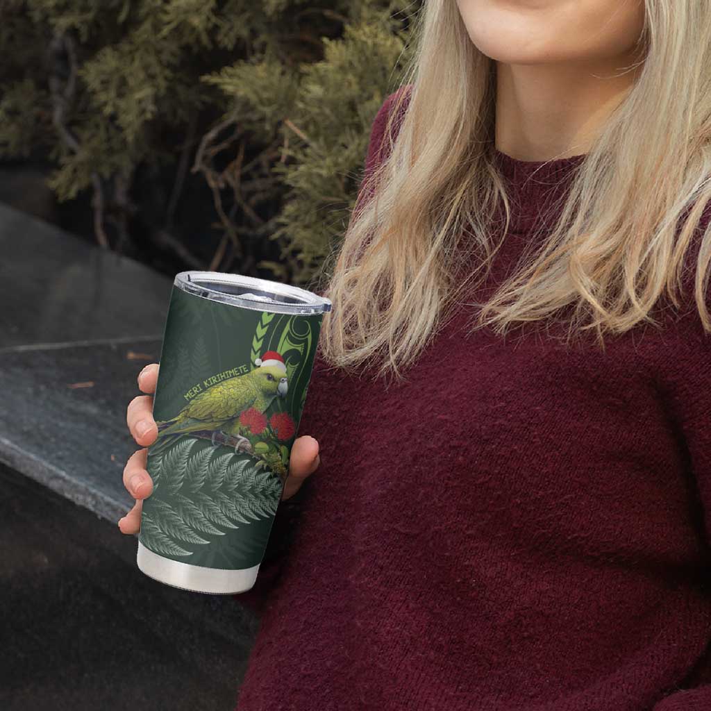 Meri Kirihimete Kakapo Tumbler Cup Green Silver Fern Christmas Vibe