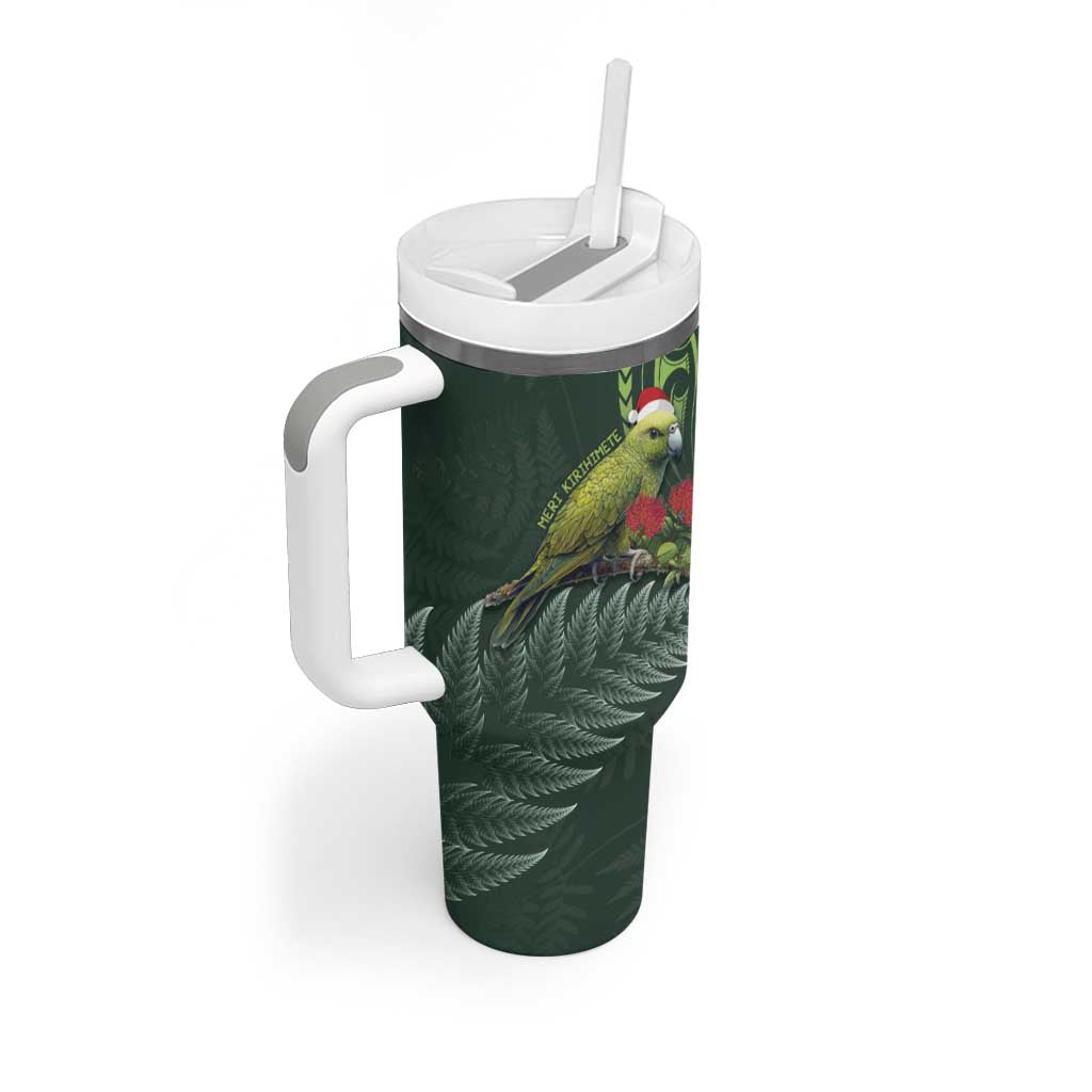 Meri Kirihimete Kakapo Tumbler With Handle Green Silver Fern Christmas Vibe