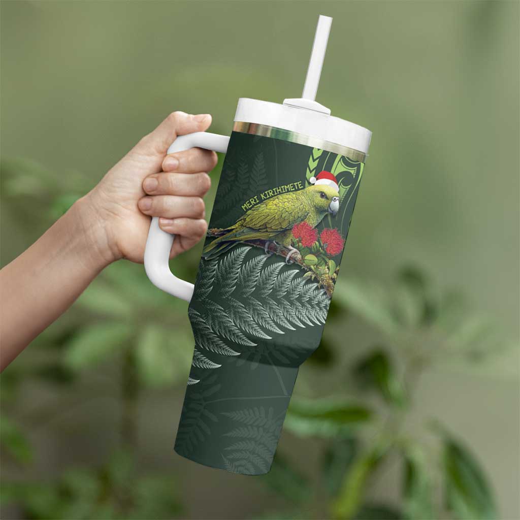 Meri Kirihimete Kakapo Tumbler With Handle Green Silver Fern Christmas Vibe