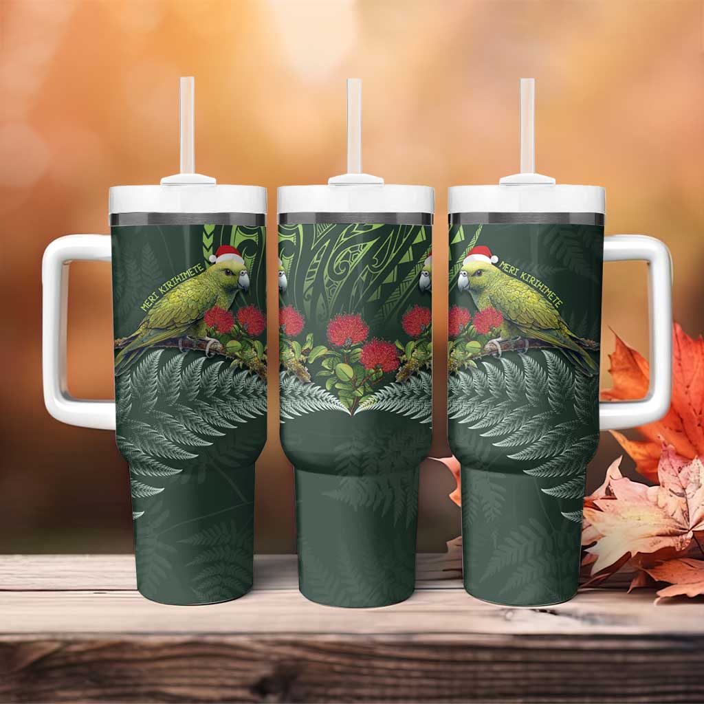 Meri Kirihimete Kakapo Tumbler With Handle Green Silver Fern Christmas Vibe