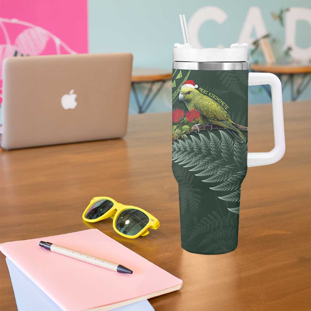 Meri Kirihimete Kakapo Tumbler With Handle Green Silver Fern Christmas Vibe