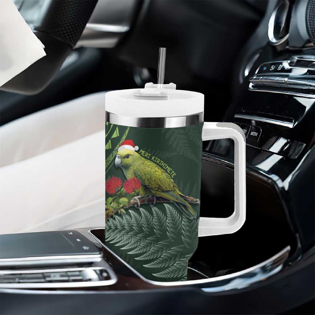 Meri Kirihimete Kakapo Tumbler With Handle Green Silver Fern Christmas Vibe