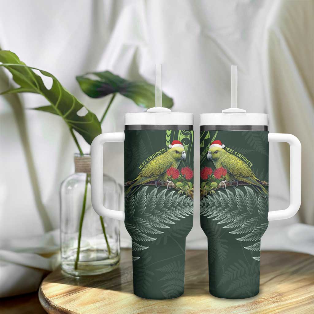 Meri Kirihimete Kakapo Tumbler With Handle Green Silver Fern Christmas Vibe