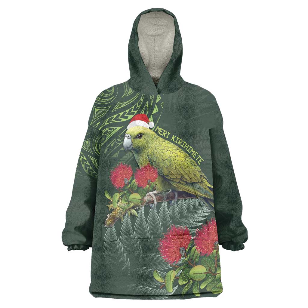 Meri Kirihimete Kakapo Wearable Blanket Hoodie Green Silver Fern Christmas Vibe - Vibe Hoodie Shop