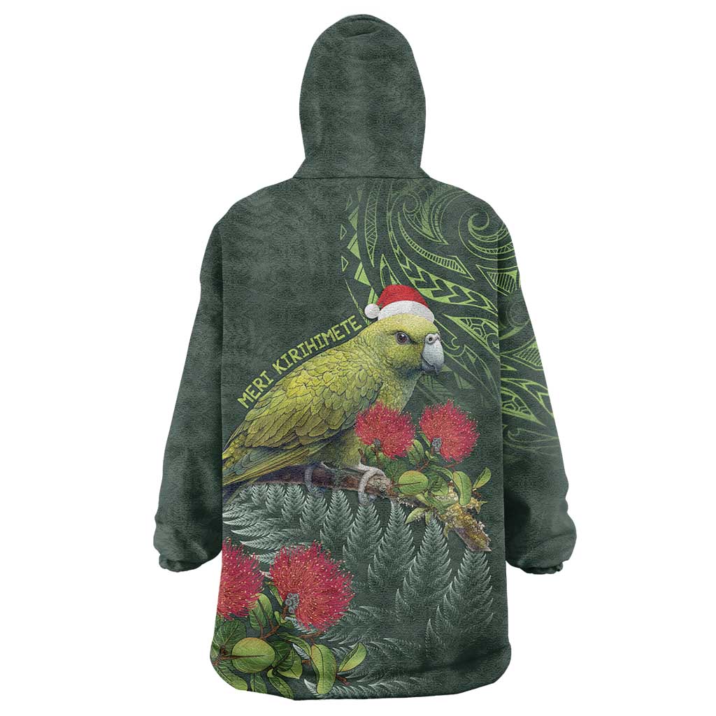 Meri Kirihimete Kakapo Wearable Blanket Hoodie Green Silver Fern Christmas Vibe - Vibe Hoodie Shop