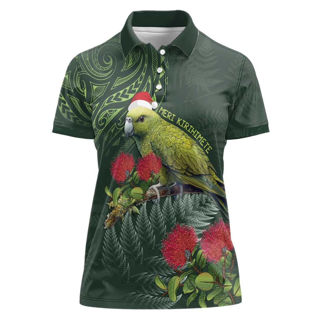 Meri Kirihimete Kakapo Women Polo Shirt Green Silver Fern Christmas Vibe - Vibe Hoodie Shop