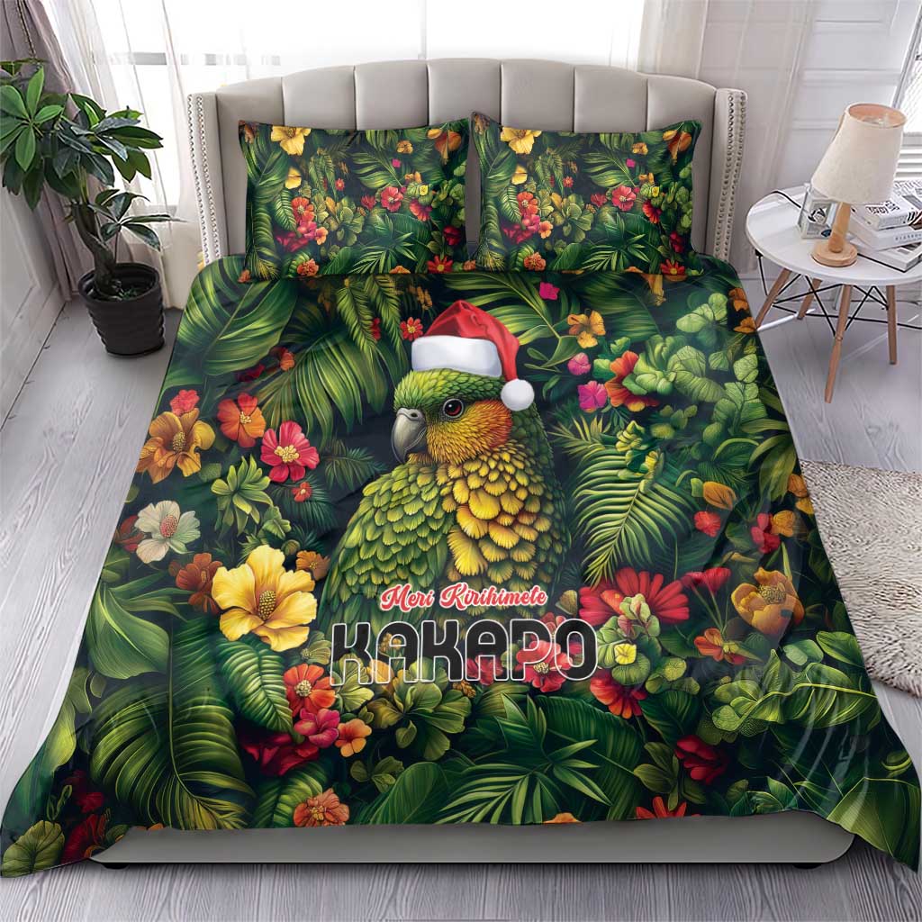 Meri Kirihimete Kakapo Bedding Set New Zealand Christmas with Tropical Vibe - Vibe Hoodie Shop