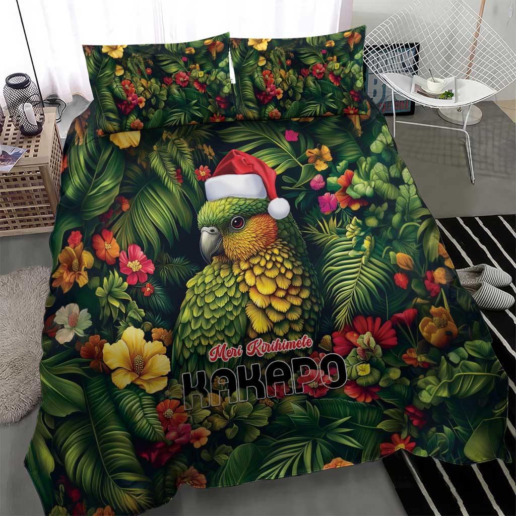 Meri Kirihimete Kakapo Bedding Set New Zealand Christmas with Tropical Vibe - Vibe Hoodie Shop