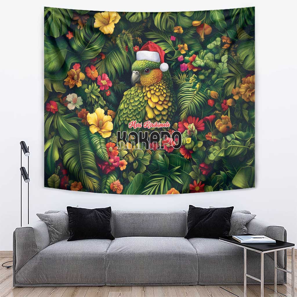 Meri Kirihimete Kakapo Tapestry New Zealand Christmas with Tropical Vibe - Vibe Hoodie Shop