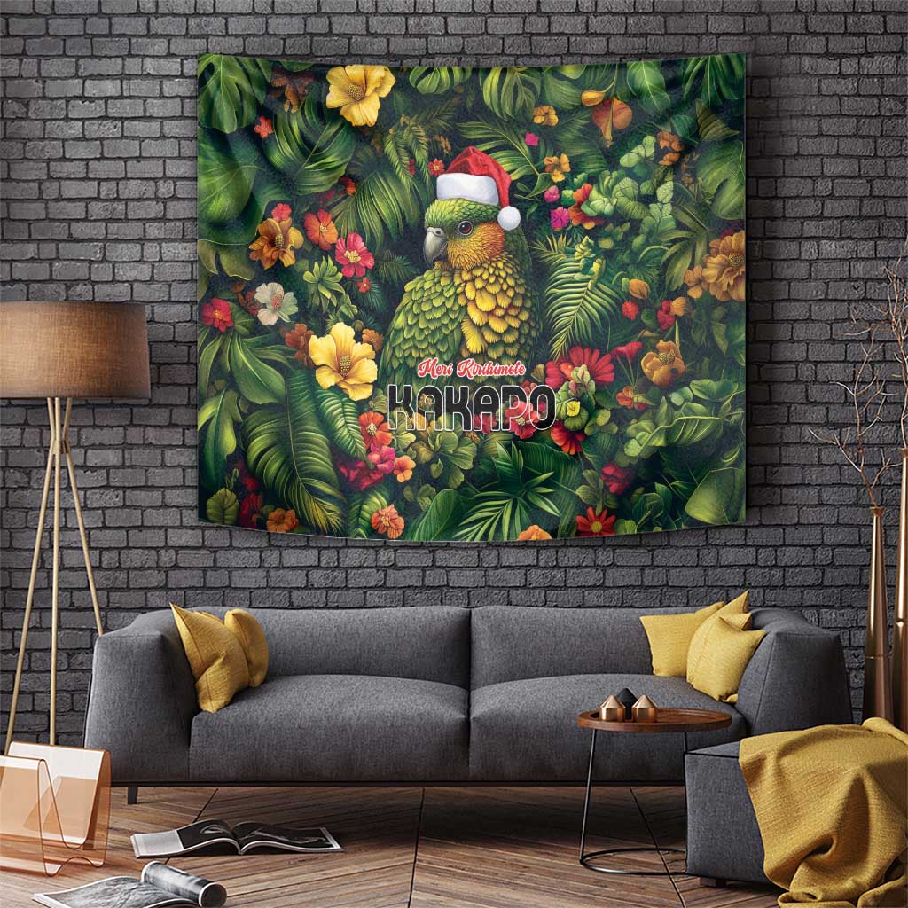 Meri Kirihimete Kakapo Tapestry New Zealand Christmas with Tropical Vibe - Vibe Hoodie Shop