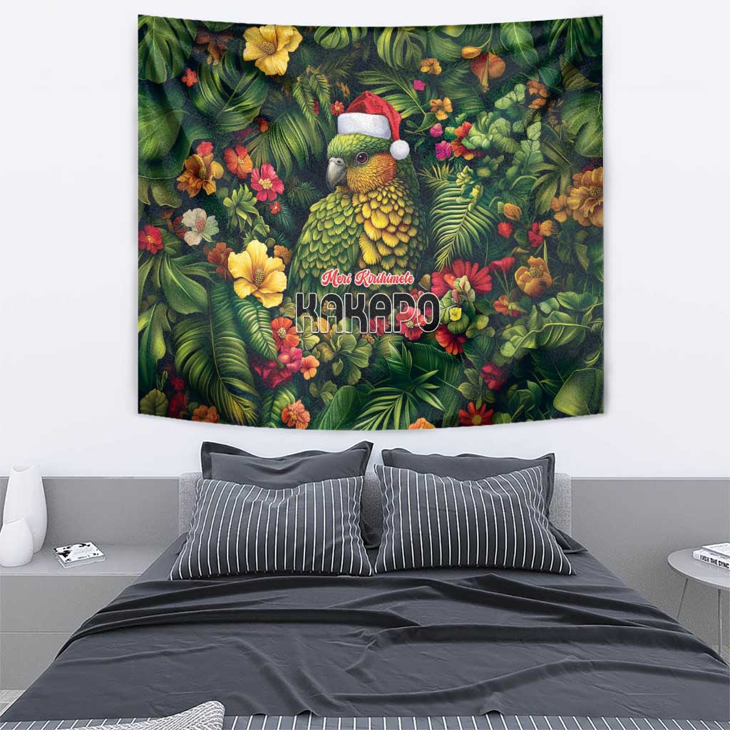 Meri Kirihimete Kakapo Tapestry New Zealand Christmas with Tropical Vibe - Vibe Hoodie Shop