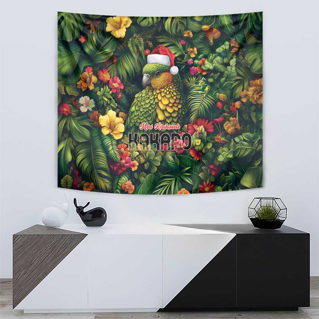 Meri Kirihimete Kakapo Tapestry New Zealand Christmas with Tropical Vibe - Vibe Hoodie Shop