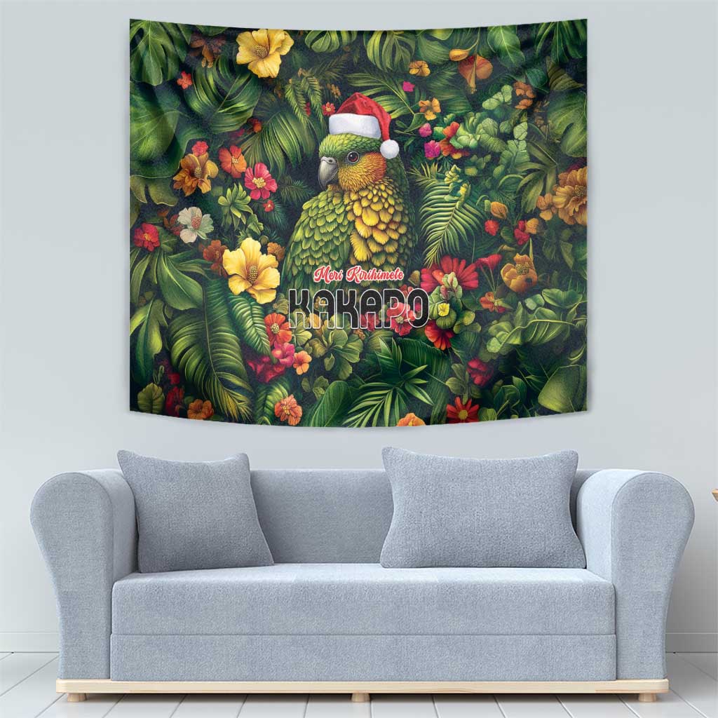 Meri Kirihimete Kakapo Tapestry New Zealand Christmas with Tropical Vibe - Vibe Hoodie Shop