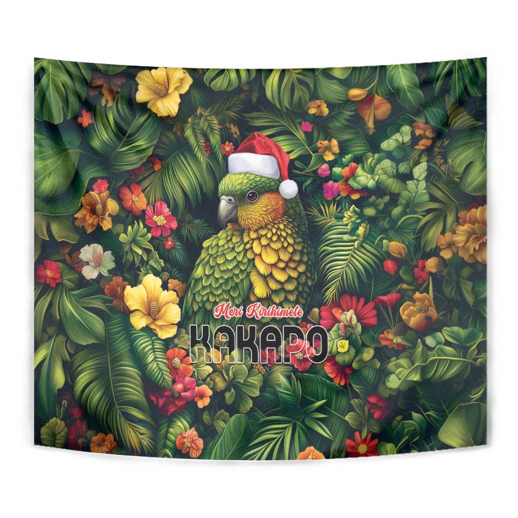 Meri Kirihimete Kakapo Tapestry New Zealand Christmas with Tropical Vibe - Vibe Hoodie Shop