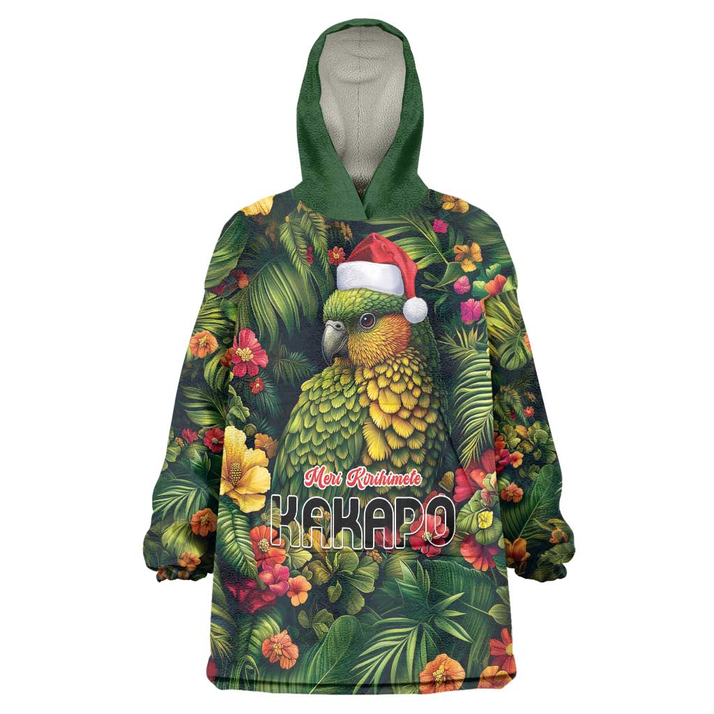 Meri Kirihimete Kakapo Wearable Blanket Hoodie New Zealand Christmas with Tropical Vibe - Vibe Hoodie Shop