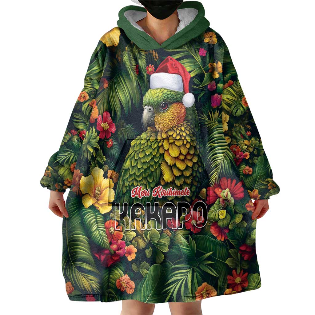 Meri Kirihimete Kakapo Wearable Blanket Hoodie New Zealand Christmas with Tropical Vibe - Vibe Hoodie Shop