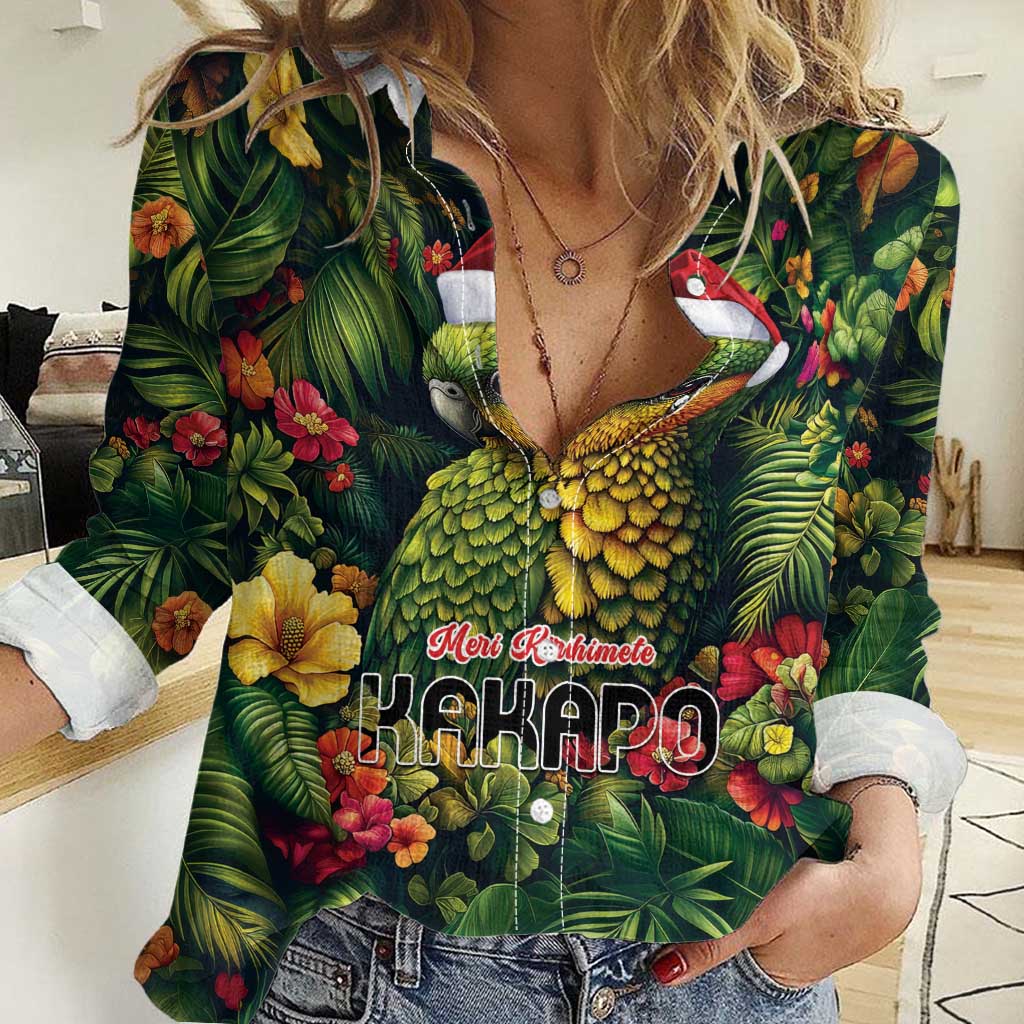 Meri Kirihimete Kakapo Women Casual Shirt New Zealand Christmas with Tropical Vibe - Vibe Hoodie Shop