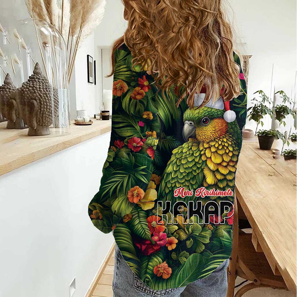 Meri Kirihimete Kakapo Women Casual Shirt New Zealand Christmas with Tropical Vibe - Vibe Hoodie Shop