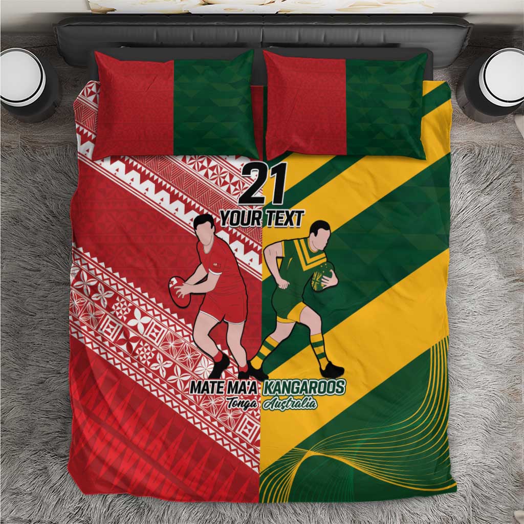 Australia-Tonga Rugby Pacific Custom Bedding Set The Kangaroos and Mate Ma'a Tonga - Vibe Hoodie Shop