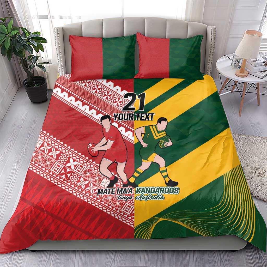 Australia-Tonga Rugby Pacific Custom Bedding Set The Kangaroos and Mate Ma'a Tonga - Vibe Hoodie Shop