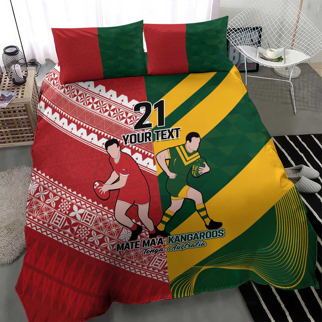 Australia-Tonga Rugby Pacific Custom Bedding Set The Kangaroos and Mate Ma'a Tonga - Vibe Hoodie Shop