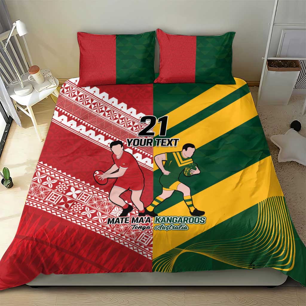 Australia-Tonga Rugby Pacific Custom Bedding Set The Kangaroos and Mate Ma'a Tonga - Vibe Hoodie Shop