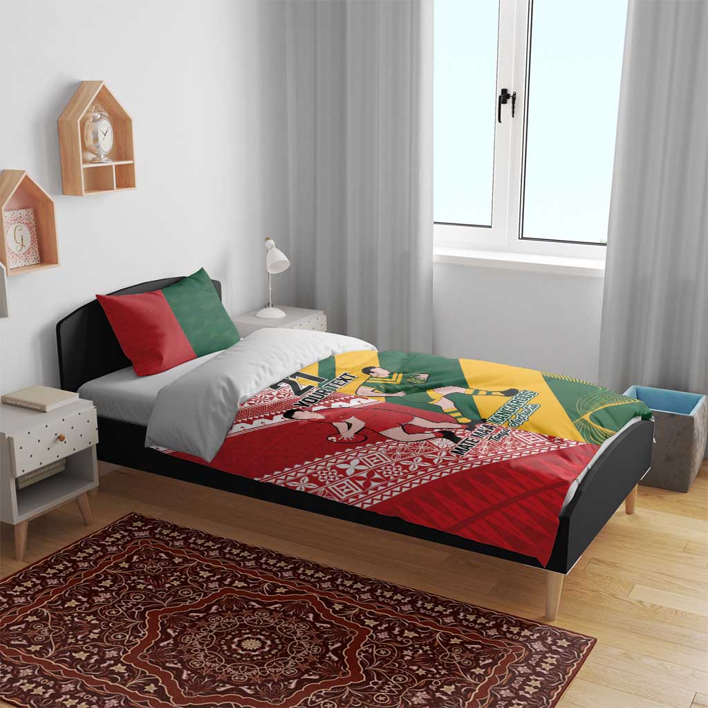 Australia-Tonga Rugby Pacific Custom Bedding Set The Kangaroos and Mate Ma'a Tonga - Vibe Hoodie Shop