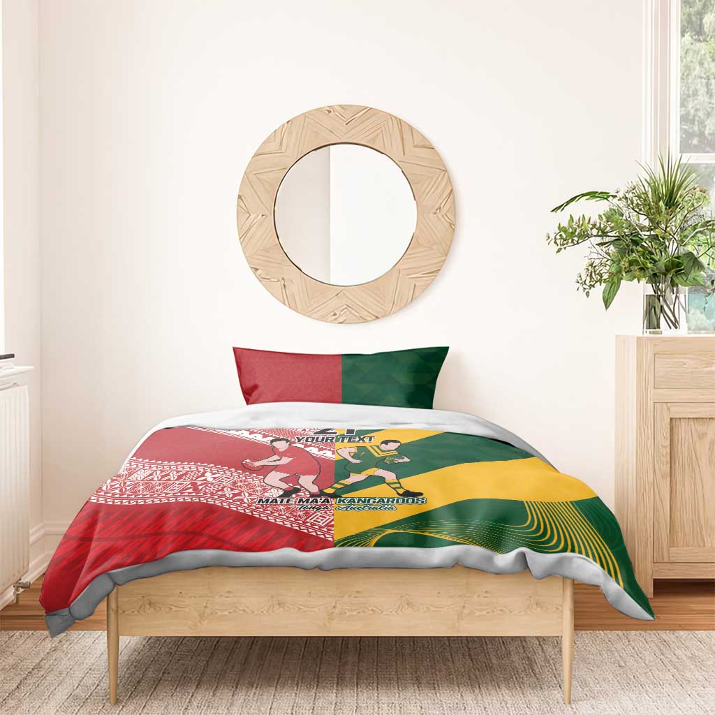Australia-Tonga Rugby Pacific Custom Bedding Set The Kangaroos and Mate Ma'a Tonga - Vibe Hoodie Shop