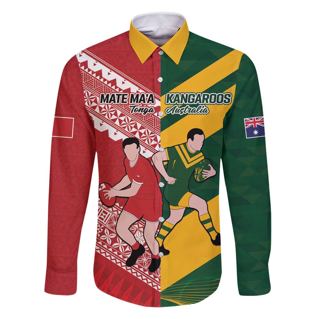 Australia-Tonga Rugby Pacific Custom Family Matching Off Shoulder Short Dress and Hawaiian Shirt The Kangaroos and Mate Ma'a Tonga