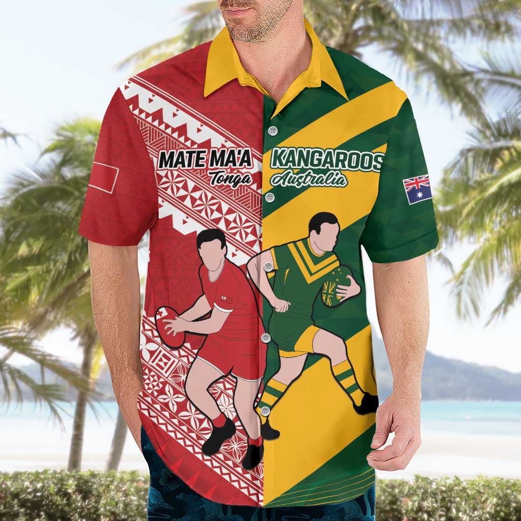 Australia-Tonga Rugby Pacific Custom Hawaiian Shirt The Kangaroos and Mate Ma'a Tonga - Vibe Hoodie Shop