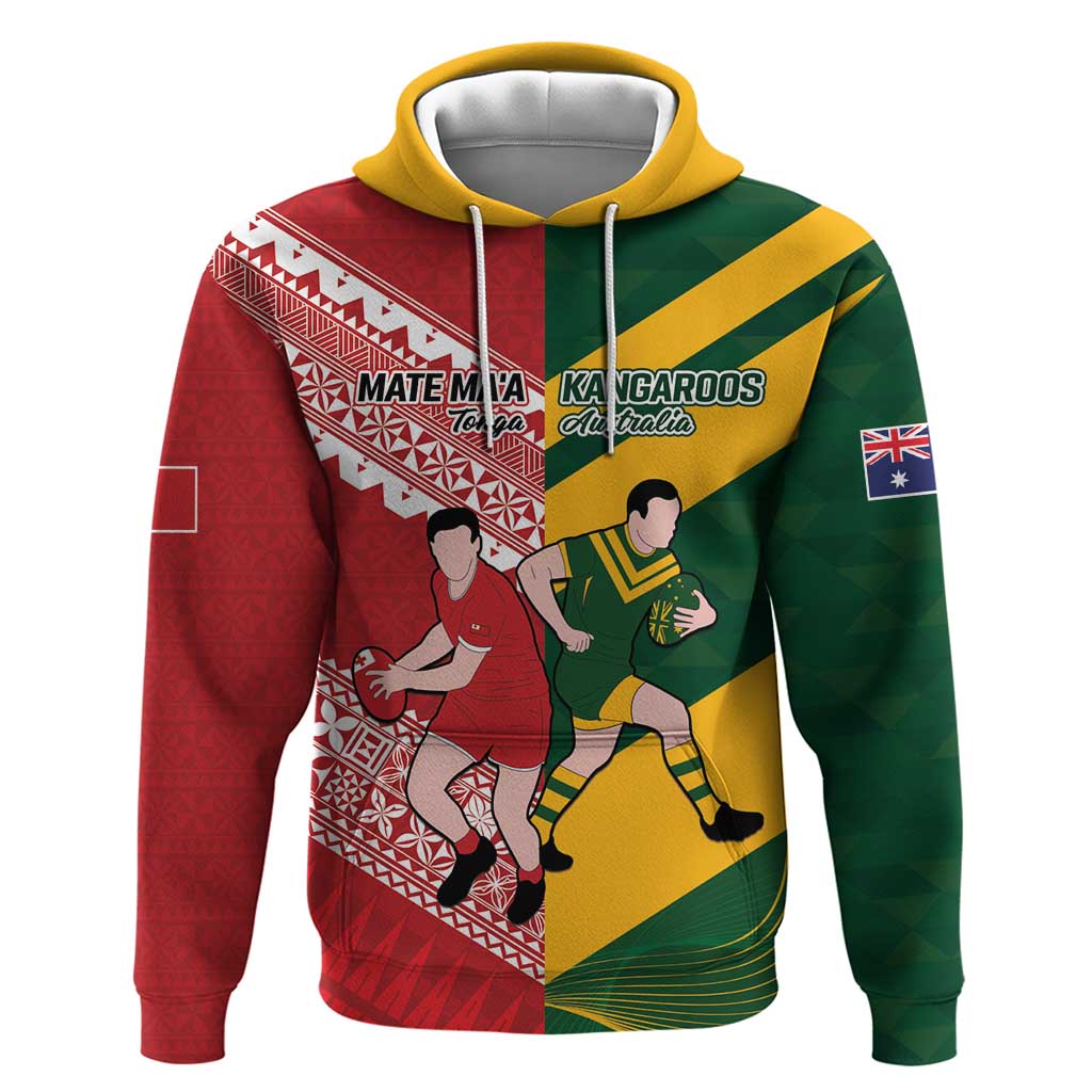 Australia-Tonga Rugby Pacific Custom Hoodie The Kangaroos and Mate Ma'a Tonga LT9 - Vibe Hoodie Shop